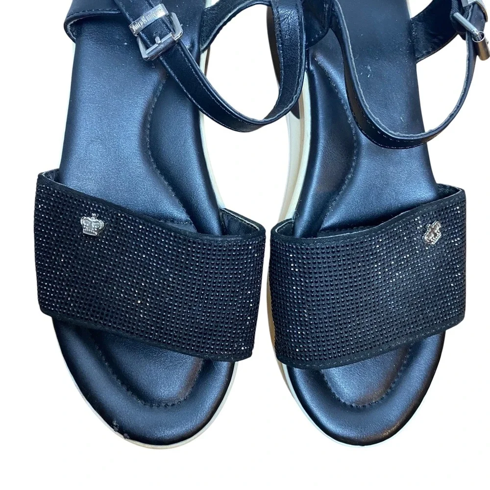 Juicy Couture Black Platform Sandals Ankle Strap Rhinestone Embellished‎ Size 11
